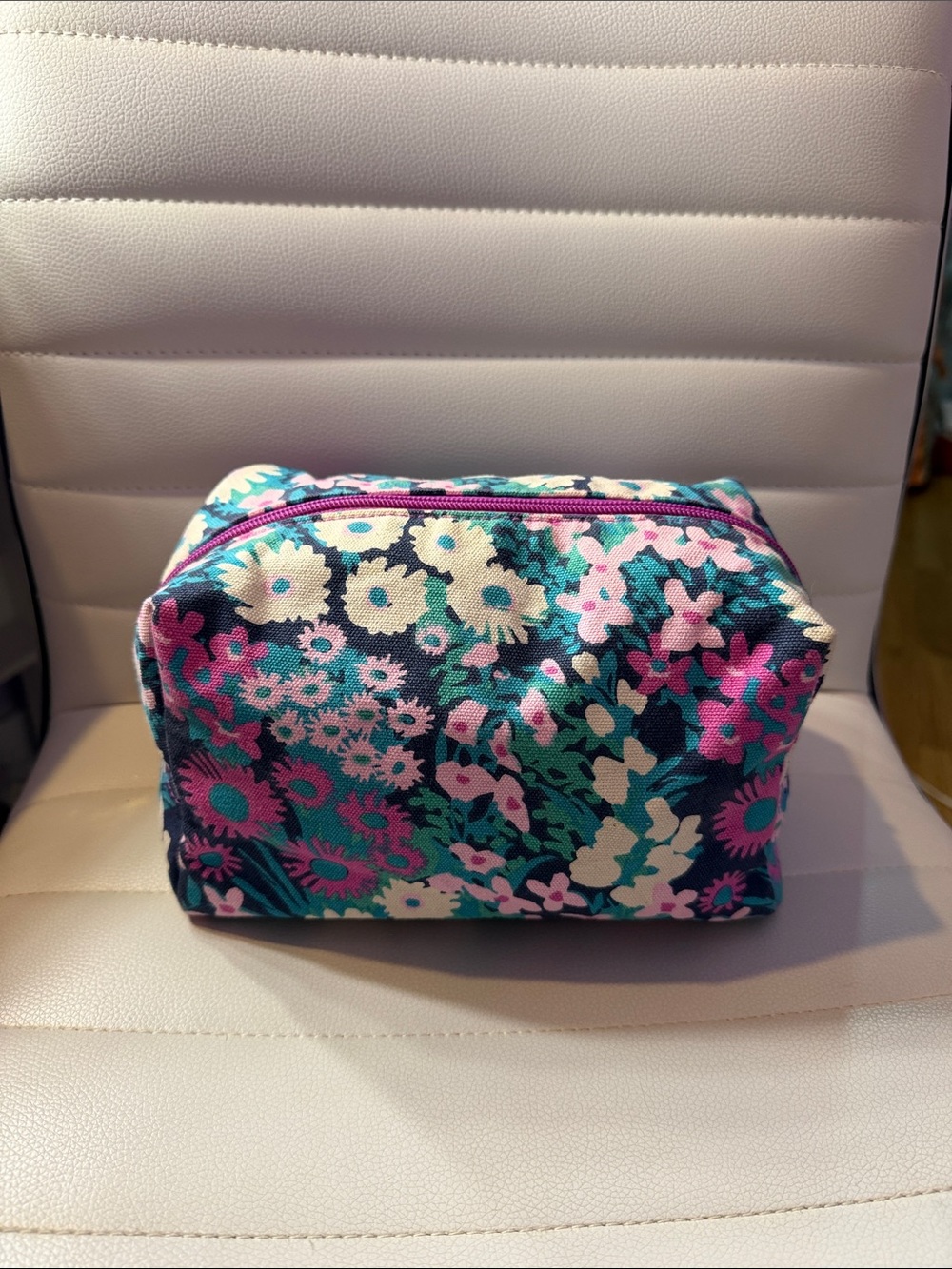 Floral Zip Cosmetic Pouch - Pink & Teal